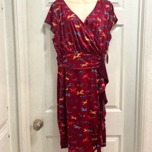 Lindy Bop Niamh Dress in Wild Horses Burgundy Retro Pinup Ruffle - Size 10 - NWT